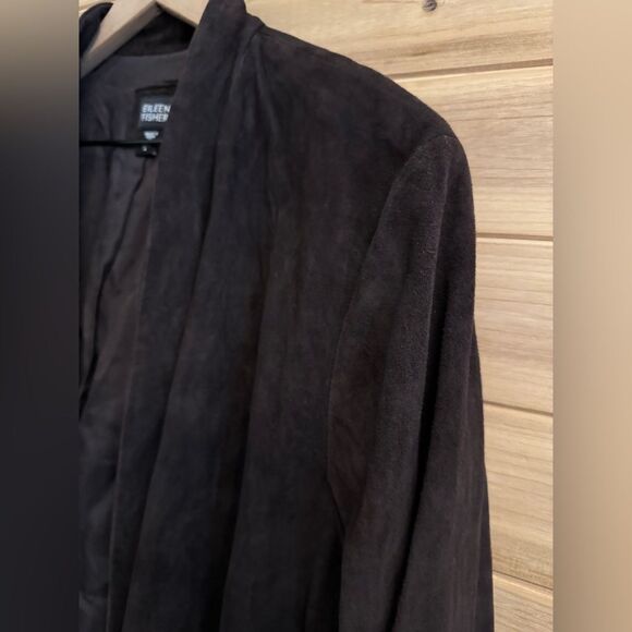 Eileen Fisher Size Large Chocolate Brown Open Front Goat Suede Blazer Jacket - Picture 13 of 15
